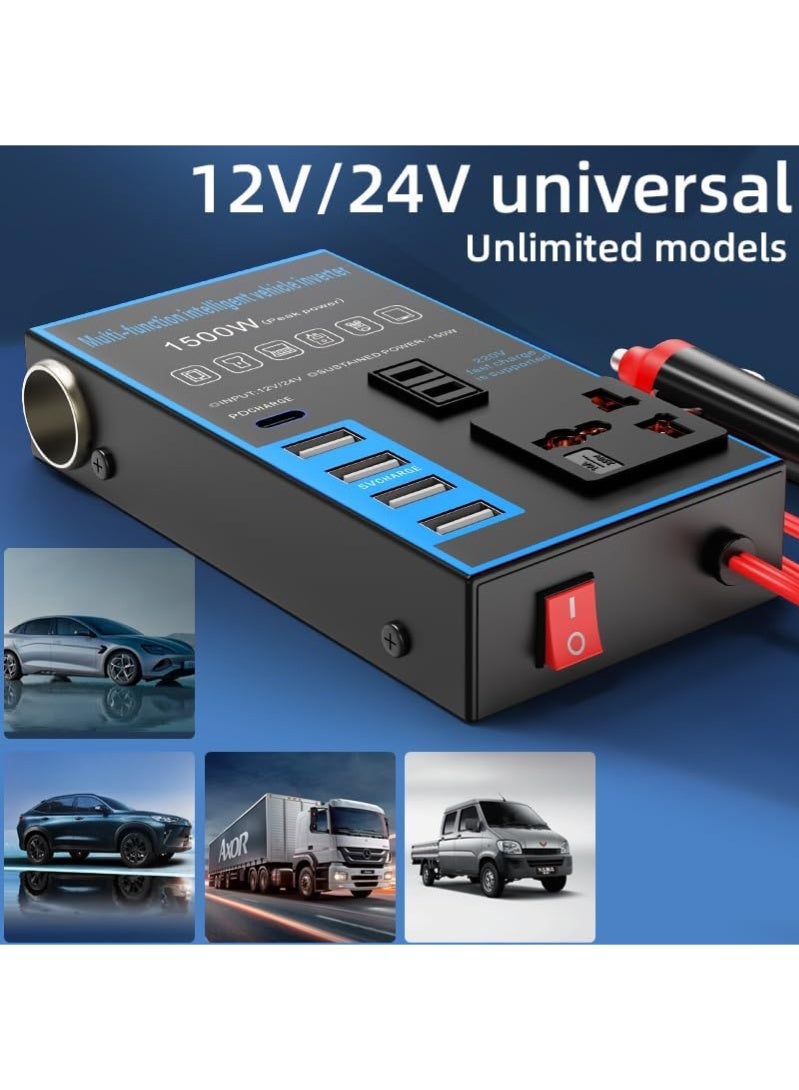 MAOGEDA 1500w Car Power Inverter Multi-Port, DC 12V 24V to AC 220V Converter Modified Sine Wave Inverter High Frequency Watt Power Charger Inverter Converter Compatible with Various Vehicles, Can Provide Multiple Devices - Image 4